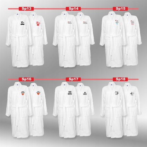 SZLAFROKI BIAŁE Z HAFTEM 2 szt unisex PREZENT personalizowany dużo wzorów na Arena.pl