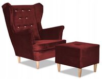 Fotel uszak Diana z podnóżkiem skandynawski  welurowy