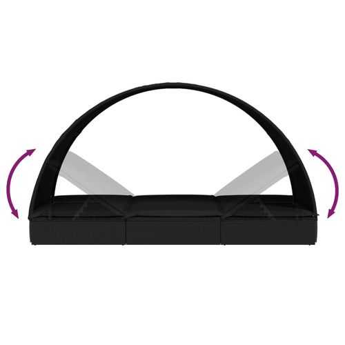 Leżak z półokrągłym daszkiem, czarny, 211x57x140 cm, rattan PE na Arena.pl