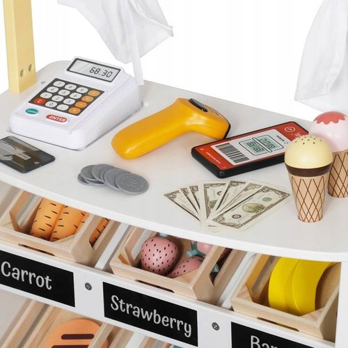 Drewniany stragan market targ dla dzieci 2w1 teatr tablica kasa Kinderlly na Arena.pl