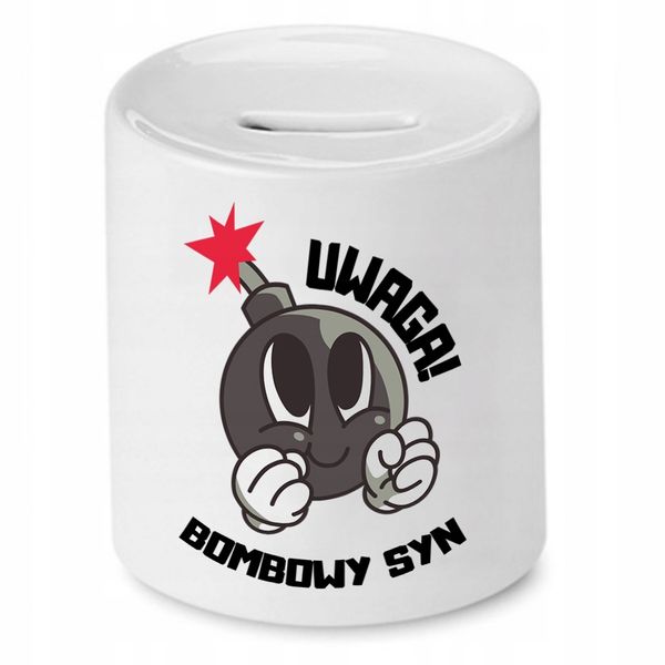 Skarbonka Dla Syna Uwaga! Bobmowy Syn Prezent Z Nadrukiem Ze Zdjęciem zdjęcie 1