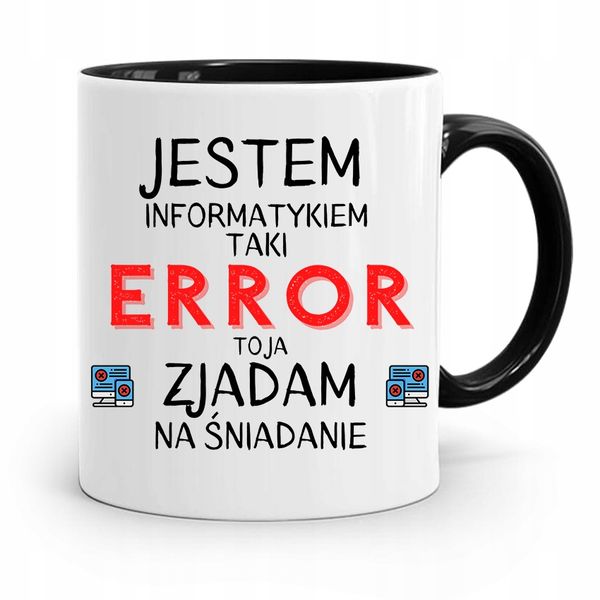 Kubek Czarny Informatyka Programisty Error Z Nadrukiem Ze Zdjęciem zdjęcie 1