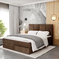 ŁÓŻKO KONTYNENTALNE 160x200 TAPICEROWANE PODWÓJNE Z MATERACEM BRĄZOWE