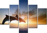 70 100CM OBRAZ 5 ELEM DELFINY DRUK PŁÓTNO