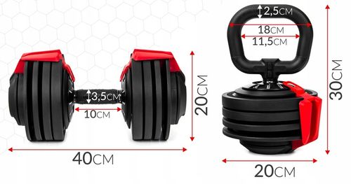 HANTEL regulowany KETTLEBELL 2w1 HANTLA 2KG-24KG zestaw 1x hantle SYSTEM na Arena.pl