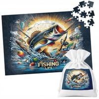 PUZZLE TRADYCYJNE - WĘDKARSKIE WZORY RYBAK WĘDKA FANATYK RYBA - 70 el