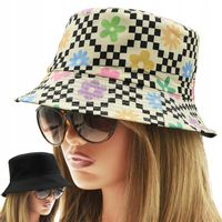 Letni KAPELUSZ wędkarski rybacki bucket hat DWUSTRONNY szachownica kwiatki
