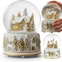 Kula szklana z pozytywką świąteczna biało złota zimowa pozytywka figurka