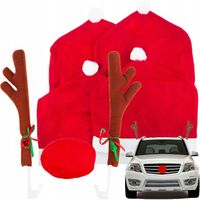 ZESTAW SAMOCHODOWY ŚWIĄTECZNY ROGI RENIFERA NOS CZAPKA MIKOŁAJA NA ZAGŁÓWKI