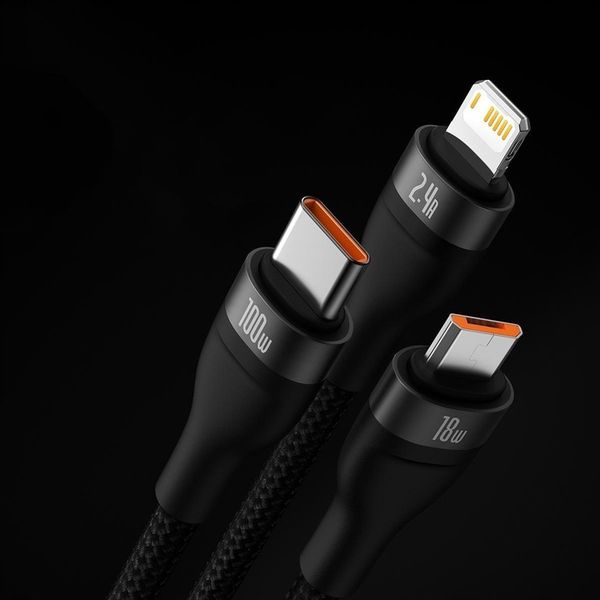 Kabel USB Baseus USBA USBC + microUSB + Lightning 1.2 m Czarny zdjęcie 15