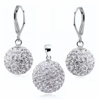 WISZĄCY SREBRNY KOMPLET BIAŁE KULKI KRYSZTAŁKI 14MM I 16MM CRYSTAL BEADS