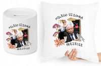 Jarosław Kaczyński Zestaw Poduszka + Skarbonka Z Nadrukiem Ze Zdjęciem