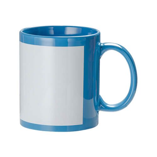 Błękitny kubek 330 ml z białą ramka do sublimacji zdjęcie 1