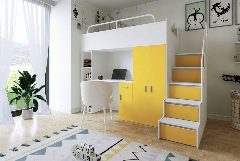 Łóżko piętrowe JSM4 80x190 z biurkiem pomarańcz + materac Cezar K1 zdjęcie 5