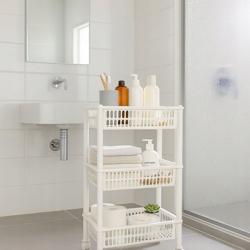 REGAŁ ŁAZIENKOWY STOJAK 3 PÓŁKI SZAFKA PÓŁKA ŁAZIENKOWA KUCHENNA NA KÓŁKACH na Arena.pl