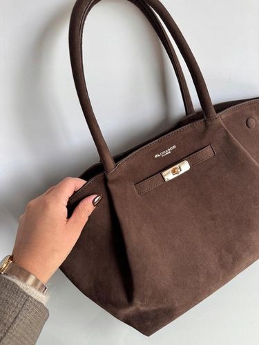 Torebka Flora&Co duża czekoladowa zamsz eco zamszowa ciemny brązowa shopper na Arena.pl