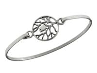 Elegancka gładka sztywna srebrna bransoleta ptak na drzewie ażurowe drzewko srebro 925 B0961