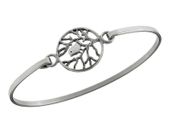 Elegancka gładka sztywna srebrna bransoleta ptak na drzewie ażurowe drzewko srebro 925 B0961