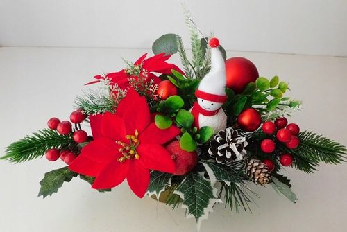 Stroik świąteczny na grób, poinsecja, bałwanek, czerwony na Arena.pl