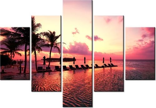 70 100CM OBRAZ 5 ELEM ZACHÓD SŁOŃCA RÓŻU PLAŻY MALEDIWACH DRUK PŁÓTNO na Arena.pl