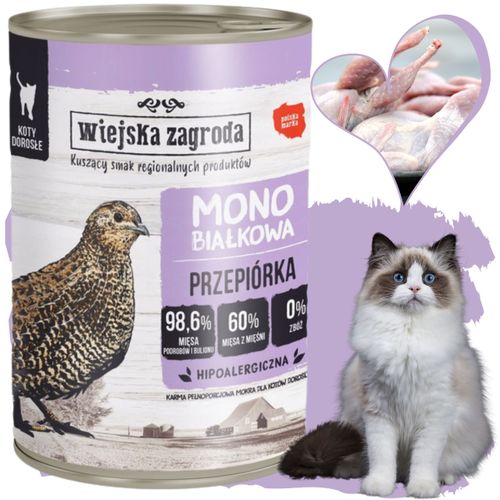 karma  mokra dla kota monobiałkowa przepiórka 400g wiejska zagroda alergia na Arena.pl