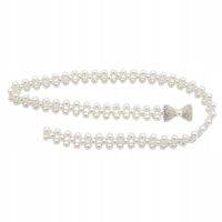 Pasek damski perełki na gumce kokardka kolor srebrny z cyrkoniami i perełką