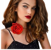 CHOKER NASZYJNIK ATŁAS ELEGANCKA RÓŻA CZERWONA DUŻA WIECZÓR PANIEŃSKI