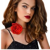 CHOKER NASZYJNIK ATŁAS ELEGANCKA RÓŻA CZERWONA DUŻA WIECZÓR PANIEŃSKI