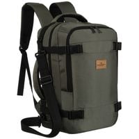 szary plecak podróżny zawieszony na oddychających szelkach, z