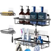 4x Półka Łazienkowa pod Prysznic Metalowa Czarna Ścienna Samoprzylepna