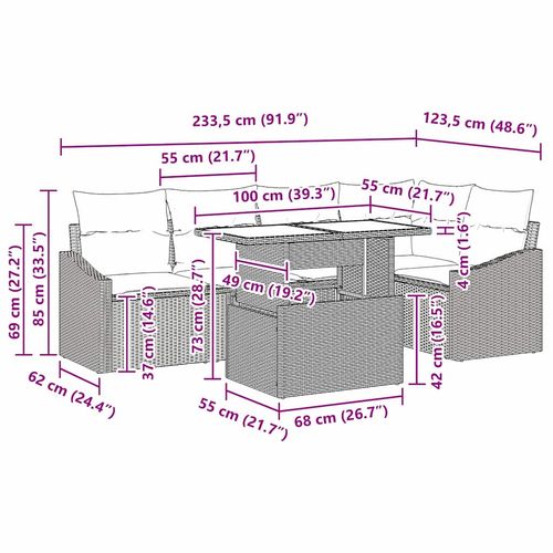 Zestaw Sof na Ogród 6 pcs beżowo-kremowy 100 x 55 x 73 cm na Arena.pl