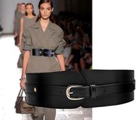 Skórzany damski Pas szeroki elastyczny gorset H68_Czarny