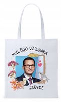 Mateusz Morawiecki Pis Torba Eco Biała Shopper Z Nadrukiem Ze Zdjęciem