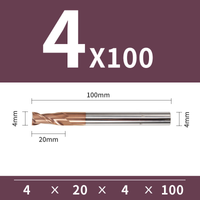 Frez 2-ostrzowy VHM do stali 55 HRC - TiSiN Rozmiar: Ø4x20x4Dx100L