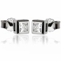 RODOWANE SREBRNE KOLCZYKI KWADRAT BIAŁE CYRKONIE