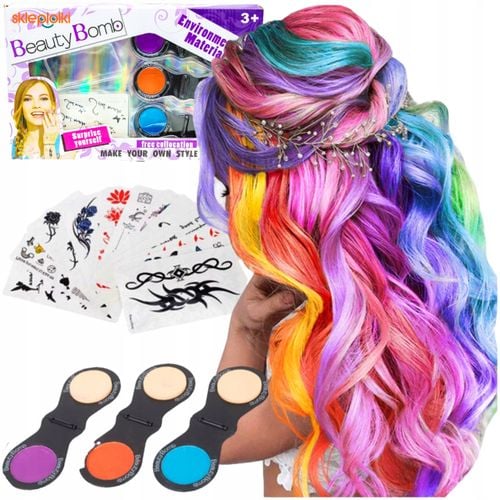 Zestaw koloryzującej kredy do włosów dla dzieci + arkusz tatuaży zmywalnych na Arena.pl