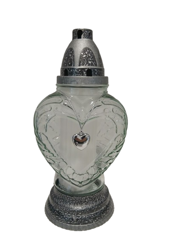 Znicz całoroczny srebrny z zawieszką serduszko R-577a 26 cm na Arena.pl