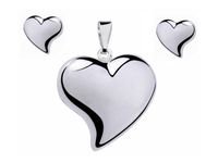 KLASYCZNY ELEGANCKI SREBRNY KOMPLET WISIOR KOLCZYKI GŁADKIE SERCA SERDUSZKA
