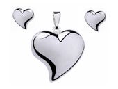 KLASYCZNY ELEGANCKI SREBRNY KOMPLET WISIOR KOLCZYKI GŁADKIE SERCA SERDUSZKA