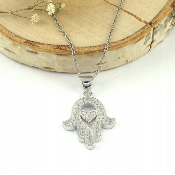 Srebrny Naszyjnik Damski 925 Wisiorek Łańcuch Dłoń Ręka Fatimy Hamsa Amulet zdjęcie 6