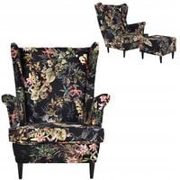 Fotel uszak ARI PRINT z podnóżkiem, skandynawski Family Meble welurowy