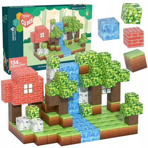 Klocki magnetyczne 3D kostki budowlane sześciany Piksele DUŻY Zestaw 154 el na Arena.pl