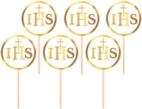 Toppery na tort komunijny IHS biało-złote 6szt