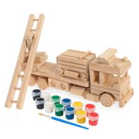 Drewniana zabawka John Paddle - Wóz Strażacki - 30cm z zestawem farbek
