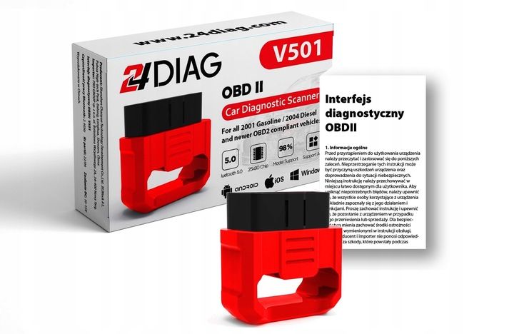 INTERFEJS DIAGNOSTYCZNY 24DIAG V501 ELM327 BLUETOOTH 5.0 OBD2 iOS ANDROID zdjęcie 10
