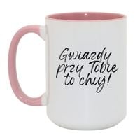 KUBEK "GWIAZDY PRZY TOBIE TO CHUJ!" Wzór - Duży Biało-Różowy 450 ml
