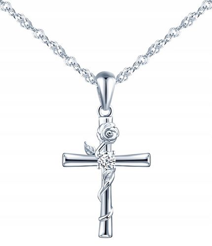 NASZYJNIK SREBRNY KRZYŻYK KRZYŻ ŁAŃCUSZEK DAMSKI KOMUNIA SREBRO PRÓBA 925 na Arena.pl