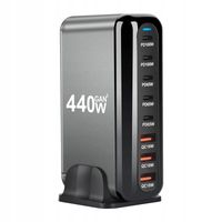 SZYBKA ŁADOWARKA SIECIOWA GaN III 440W 8 Portów 5xUSB-C 3xUSB QC 3.0