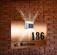 miedziana TABLICZKA ADRESOWA nierdzewna oświetlona numer działki nadruk uv