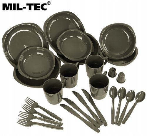 NACZYNIA TURYSTYCZNE ZESTAW DLA 4 OSÓB 26 CZĘŚCI MIL-TEC Camping Table OLIV na Arena.pl